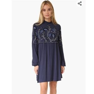 NWT PARKER SADIE EMBROIDERED LONG SLEEVE SHIFT DRESS BLUE MAROON S
